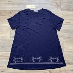 Julia Womens Stars Rhinestone Short Sleeve Tunic Size‎ L/XL Navy Blue